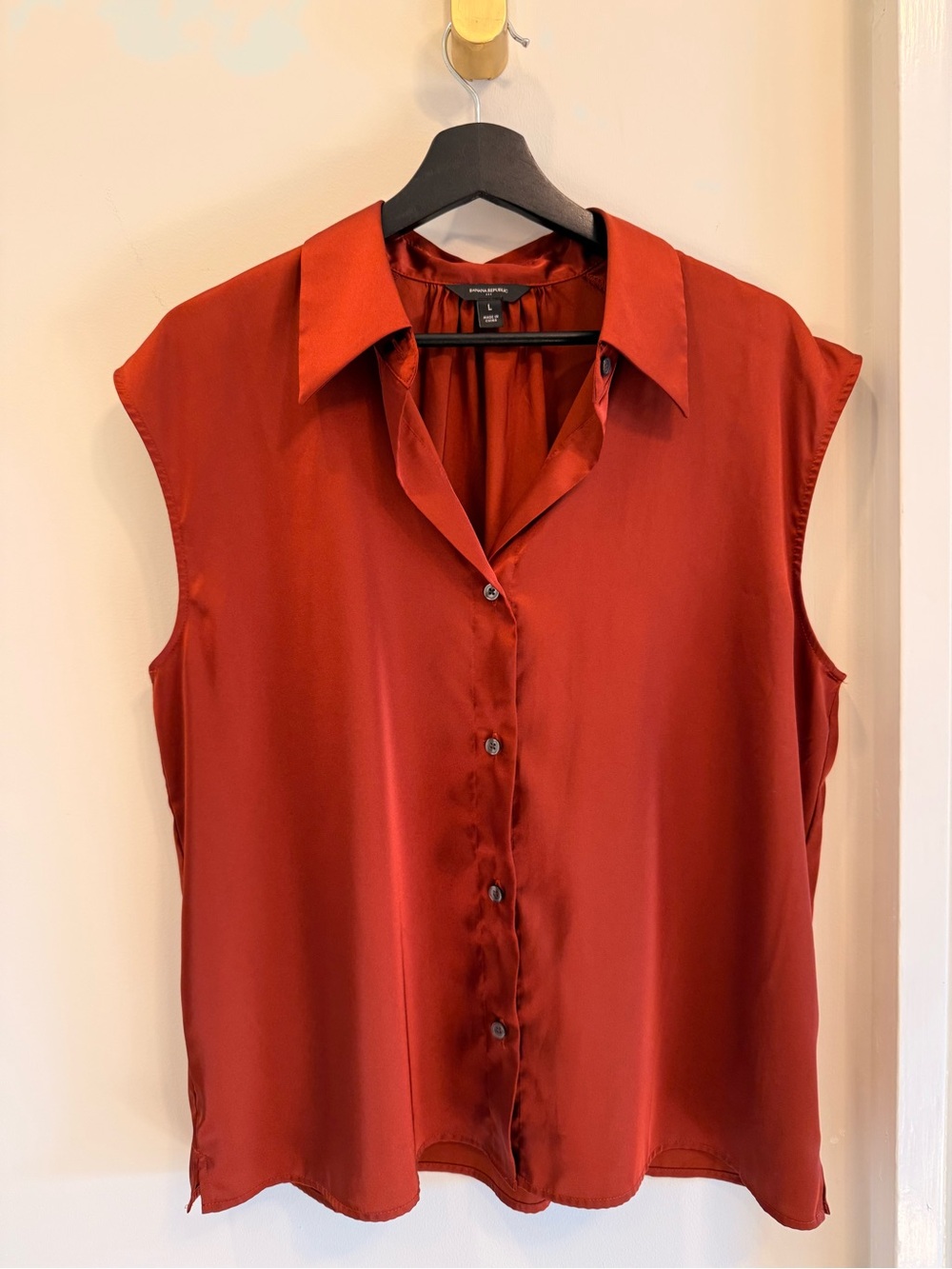 Banana Republic Sleeveless Button-Down Blouse in Rust Red